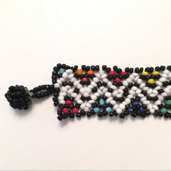 Hand Beaded Mexican‎ Huichol Bracelet Colorful Multicolor Double Zig Zag Rainbow - Picture 4 of 6